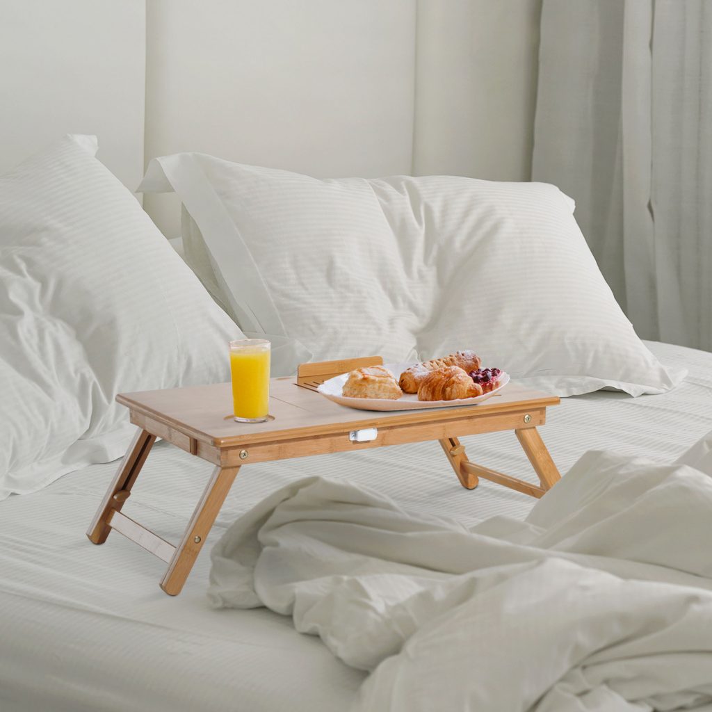 Ξύλινο Βοηθητικό Πτυσσόμενο Τραπέζι Πολλαπλών Χρήσεων με Βάση για Laptop – Portable Bamboo Laptop Desk With Drawer and Adjustable Folding Legs To Use On Bed Desk Sofa Couch