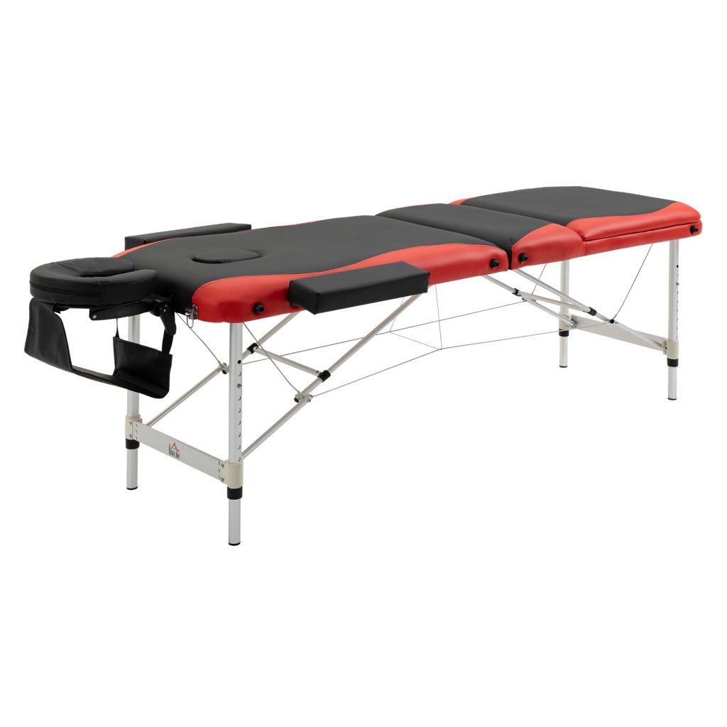 Φορητό Αναδιπλούμενο Επαγγελματικό Κρεβάτι - Κλίνη Μασάζ Φυσικοθεραπείας 3 Ζωνών Χρώματος Κόκκινο HOMCOM 700-039RD - HOMCOM Professional Portable Massage Table Beauty Bed W/ Headrest - Black/Red