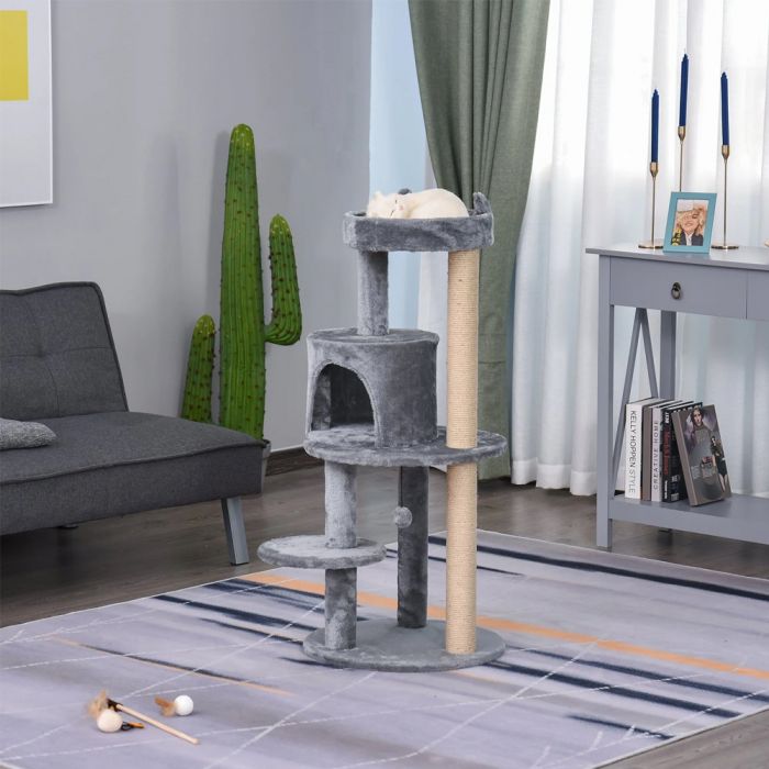 PawHut 3-Tier Deluxe Cat Activity Tree w/ Scratching Posts Ear Perch House Kitten Grey D30-274GY - cat tree cyprus - whatson cyprus - skroutz cyprus - whatsoncyprus.co