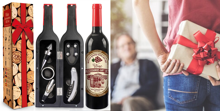 Σετ Αξεσουάρ Κρασιού Wine Gift Set 5 Τεμ Σε Θήκη Με Σχήμα Μπουκάλι Κρασί - skroutz cyprus - skroutz.com.cy